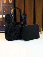 High-End Woven Shoulder Bag, Designer Large Capacity Tote Bag With Letter Design, Hollow Basket Style Handbag For Fashionable Commuting And Travel