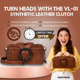 Brown Leather Clutch for women with Chain Decor