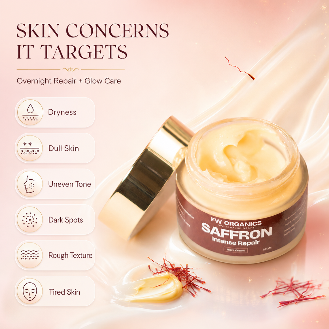 FW Organics Saffron Night Cream – Overnight Repair – Targets Dryness, Dull Skin, Uneven Tone, Dark Spots & Rough Texture – For All Skin Types
