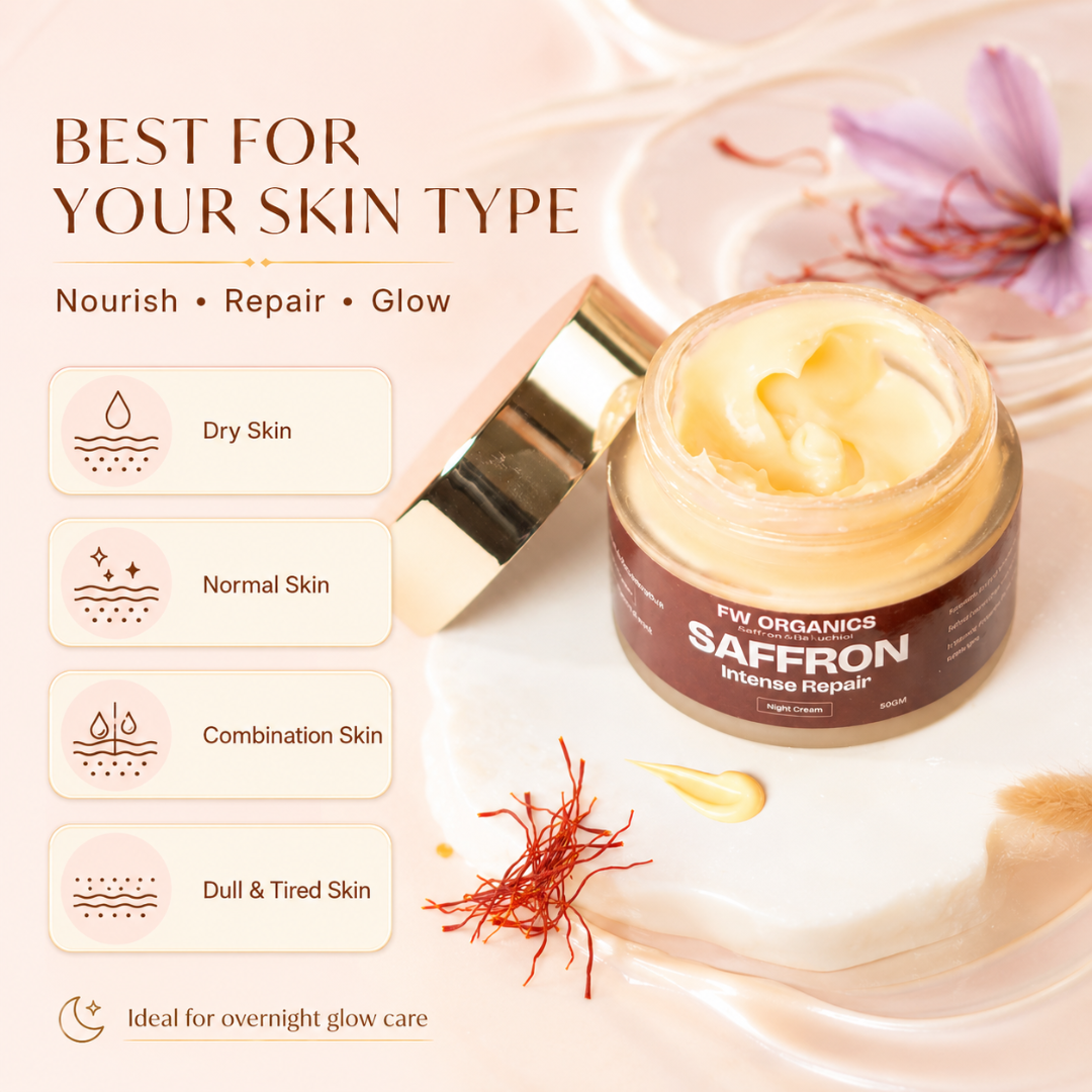 FW Organics Saffron Night Cream – Overnight Repair – Targets Dryness, Dull Skin, Uneven Tone, Dark Spots & Rough Texture – For All Skin Types