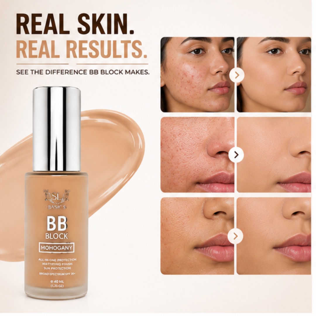 SL Basics BB Block – Flawless Coverage, Everyday Confidence – Broad Spectrum SPF 30+ – Mattifying Finish – Evens Skin Tone, Lightweight, Non-Greasy – All-in-One Protection