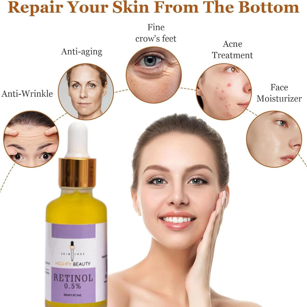 Highfy Beauty Retinol 0.5% Serum | Anti-Aging, Boosts Collagen, Reduces Fine Lines & Wrinkles | Brightens & Smooths Skin