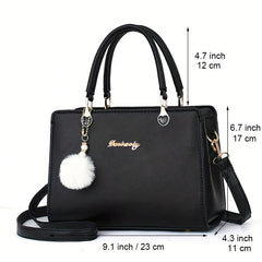 New Arrival Fluffy Ball Pendant Tote Bag Versatile Casual Shoulder Bag, Mother Day Gifts, Mom Gifts, Mommy's Essentials, Mommy Bag For Going Out,Fashionable Business Casual Bag For Women, Pefect For Office, Business And Work