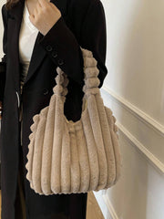 1pc Plush Large Capacity Shoulder Tote Bag, Minimalist Design, Suitable For Women Daily Use, Shopping, Dating, As Gift