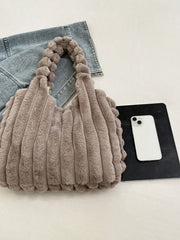 1pc Plush Large Capacity Shoulder Tote Bag, Minimalist Design, Suitable For Women Daily Use, Shopping, Dating, As Gift