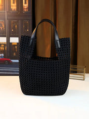 High-End Woven Shoulder Bag, Designer Large Capacity Tote Bag With Letter Design, Hollow Basket Style Handbag For Fashionable Commuting And Travel