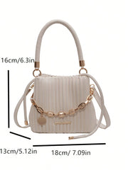 Mini Pleated Bucket Bag With Chain Decor