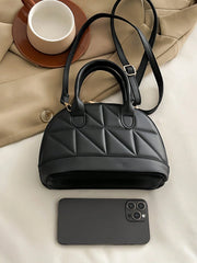 Classic Fashion Solid Color Quilted PU Leather Tote Bag, Women's Versatile Dome Top Handle Crossbody Bag, Simple Travel Vacation Handbag With Adjustable Shoulder Strap, Business Commuting Briefcase Shoulder Bags