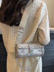 Fashionable Shoulder Hand-Held Small Square Bag Cylindrical Bag - 4
