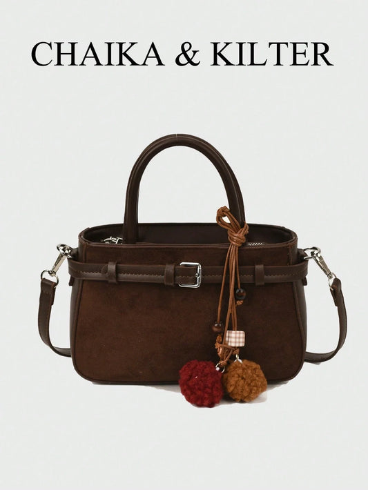 Brown leather women Bag With Strap Decoration