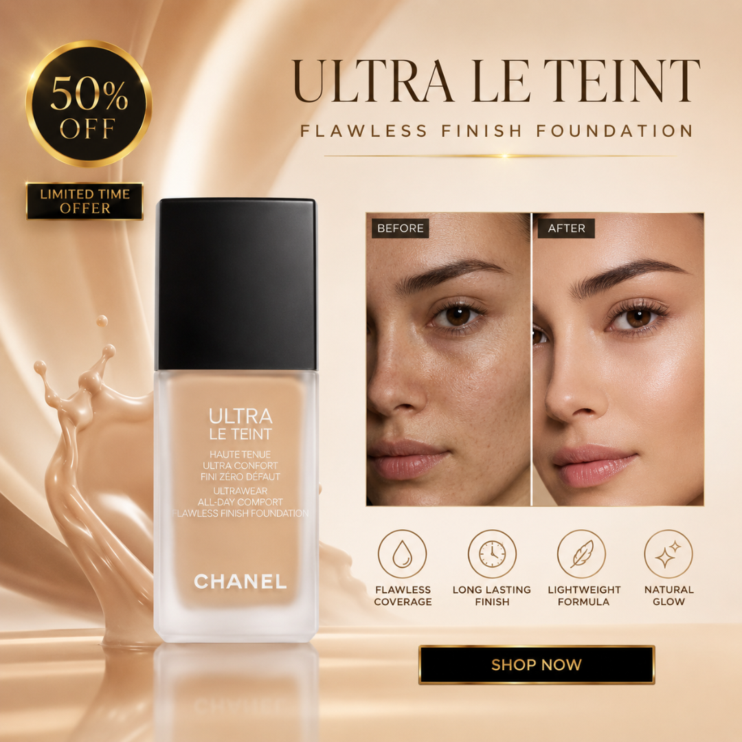 CHANEL Ultra Le Teint Flawless Finish Foundation – 50% OFF – Ultra Wear, All-Day Comfort – Flawless Coverage, Long Lasting & Lightweight – Natural Radiant Glow – With Hyaluronic Acid, Vitamin E & Soft-Focus Pigments
