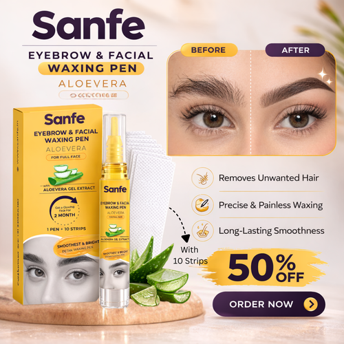 Sanfe Aloe-Vera Painless Waxing Pen For Eyebrows & Facial hair with free 10 Strips | Precision Hair Removal & Long-lasting Smoothness | Reusable UpTo 20 times