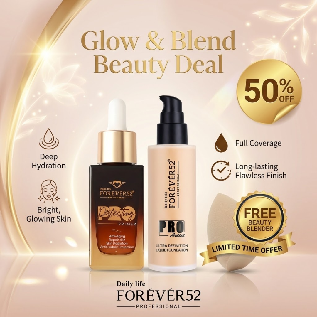 Daily Life FOREVER52 Pro Glow & Blend Beauty Set – Serum-Primer + Foundation + FREE Beauty Blender