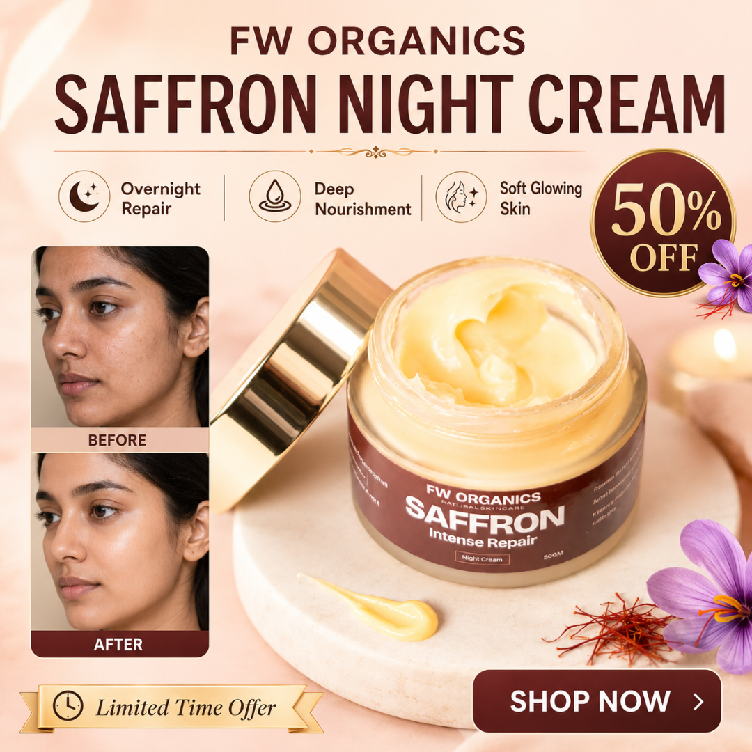 FW Organics Saffron Night Cream – Overnight Repair – Targets Dryness, Dull Skin, Uneven Tone, Dark Spots & Rough Texture – For All Skin Types
