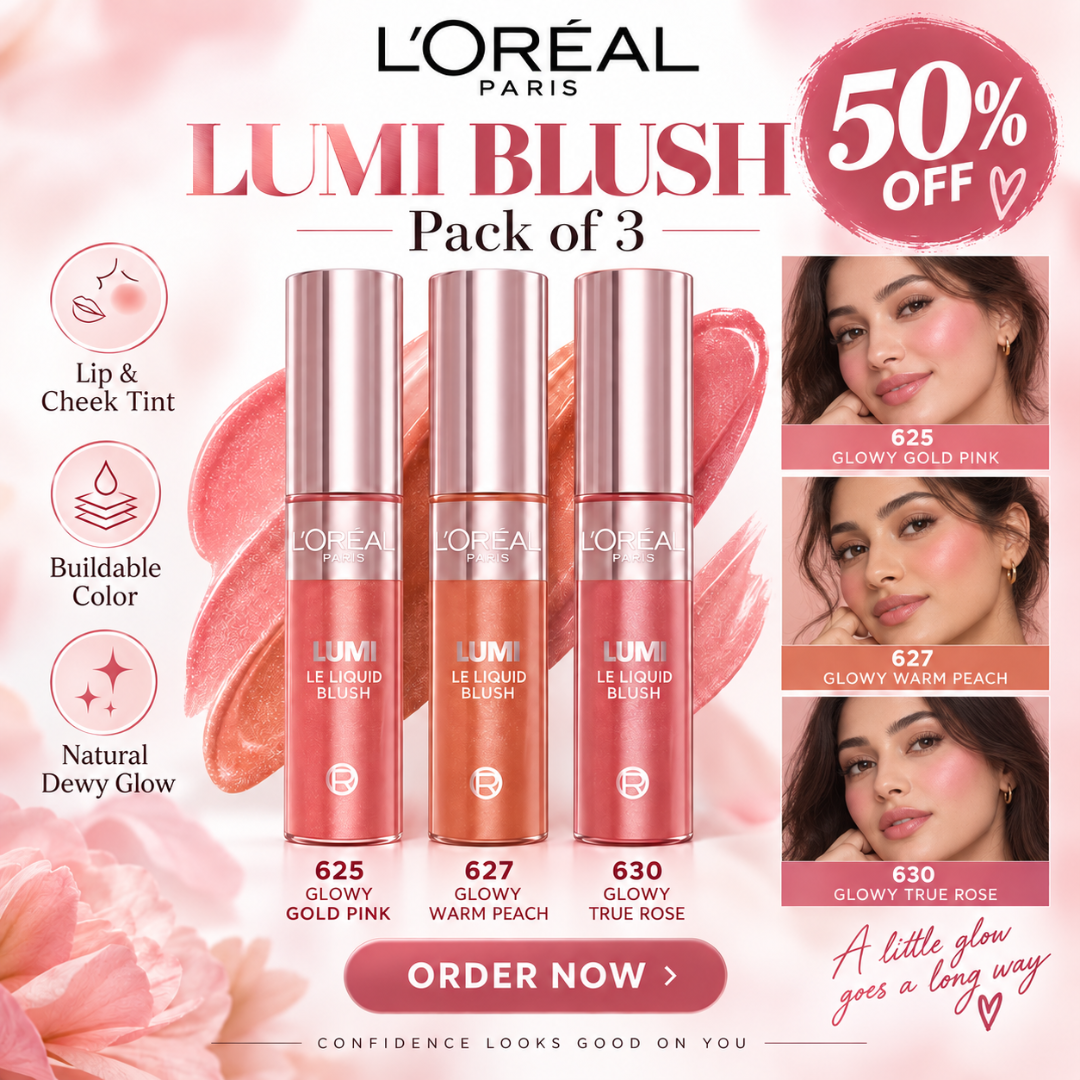 L'Oréal LUMI Le Liquid Blush (Pack of 3) - 2 in 1 Highlighter + Blush in One – Natural Dewy Glow & Buildable Color