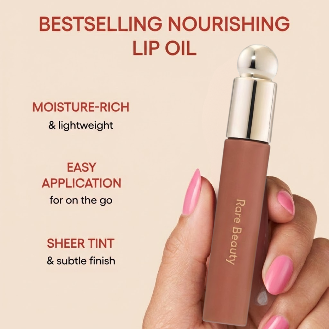 Rare Beauty Soft Pinch Tinted Lip Oil – Pack of 2 | Moisture-Rich, Plumping & Lightweight Lip Gloss in Woodish Red & Brownish Nude