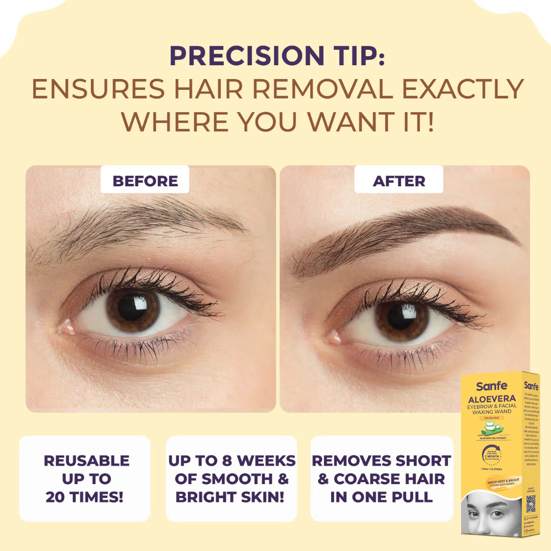 Sanfe Aloe-Vera Painless Waxing Pen For Eyebrows & Facial hair with free 10 Strips | Precision Hair Removal & Long-lasting Smoothness | Reusable UpTo 20 times