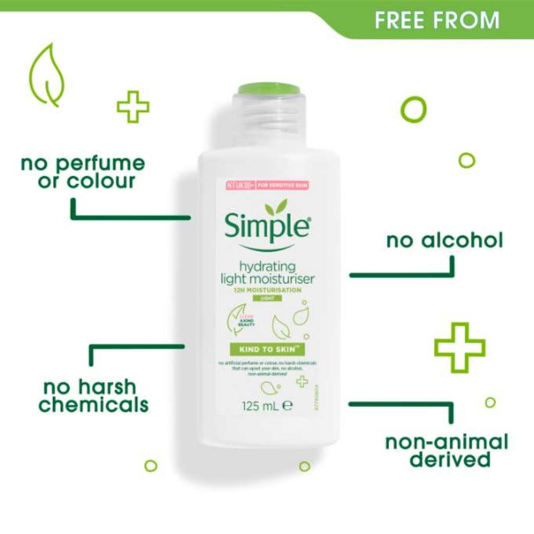 Simple Hydrating Light Moisturiser | 12-Hour Moisture, Vitamin B5+E & Niacinamide, for Sensitive Skin
