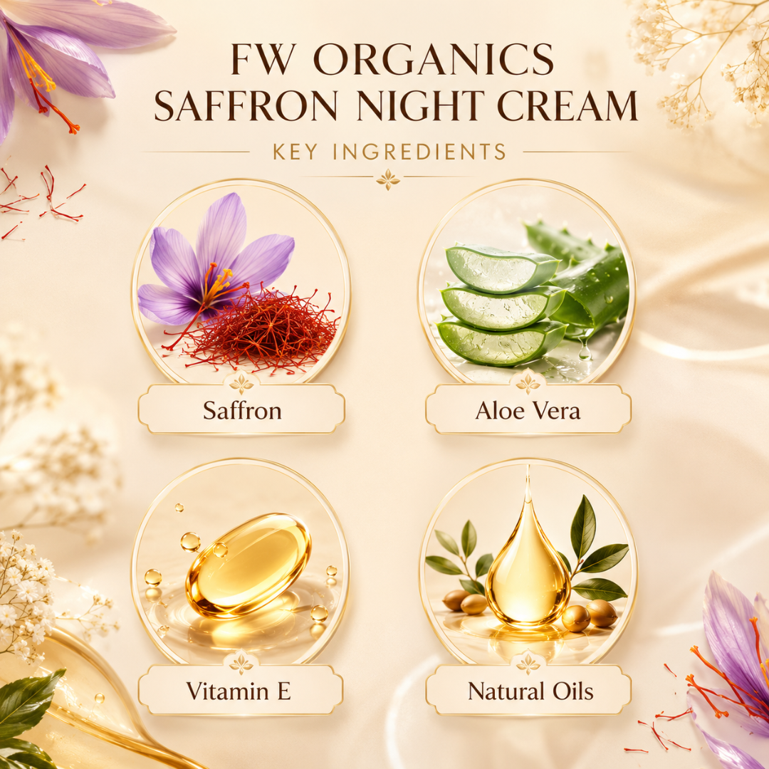FW Organics Saffron Night Cream – Overnight Repair – Targets Dryness, Dull Skin, Uneven Tone, Dark Spots & Rough Texture – For All Skin Types