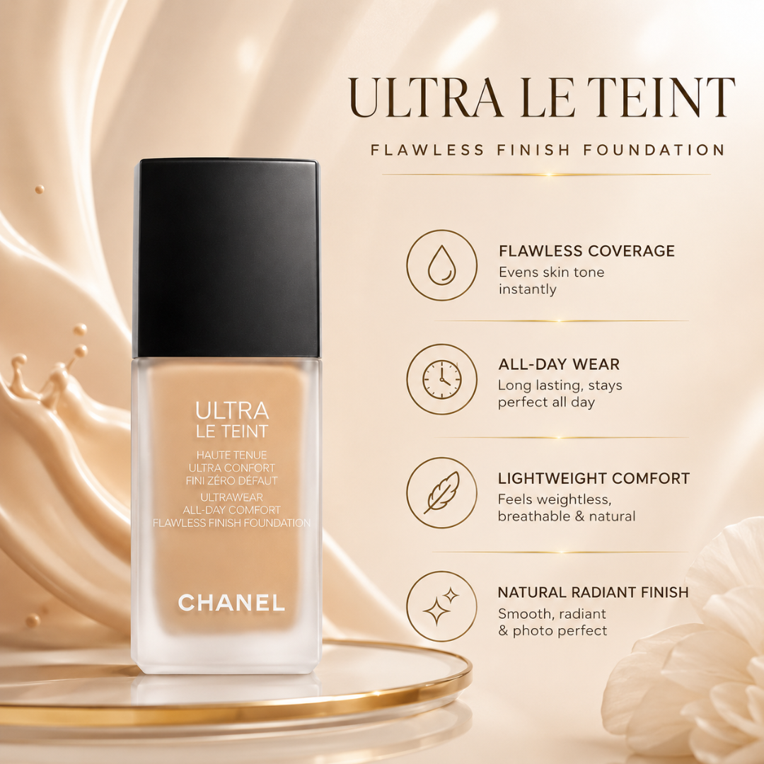 CHANEL Ultra Le Teint Flawless Finish Foundation – 50% OFF – Ultra Wear, All-Day Comfort – Flawless Coverage, Long Lasting & Lightweight – Natural Radiant Glow – With Hyaluronic Acid, Vitamin E & Soft-Focus Pigments