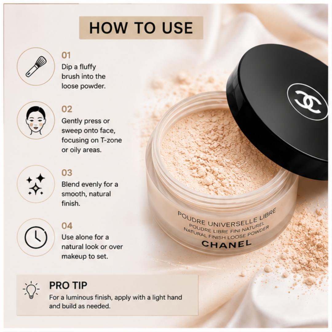 CHANEL Natural Finish Loose Powder – Iconic, Natural Finish & Flawless Perfection – Shine Control, Long-Lasting & Lightweight – Blurs Pores & Fine Lines