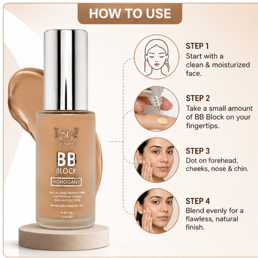 SL Basics BB Block – Flawless Coverage, Everyday Confidence – Broad Spectrum SPF 30+ – Mattifying Finish – Evens Skin Tone, Lightweight, Non-Greasy – All-in-One Protection