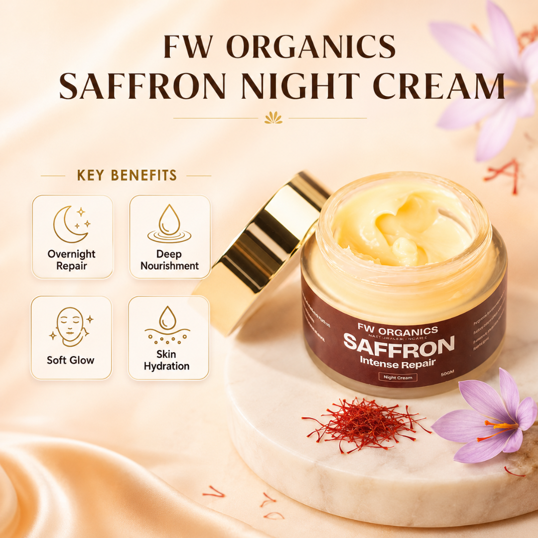 FW Organics Saffron Night Cream – Overnight Repair – Targets Dryness, Dull Skin, Uneven Tone, Dark Spots & Rough Texture – For All Skin Types