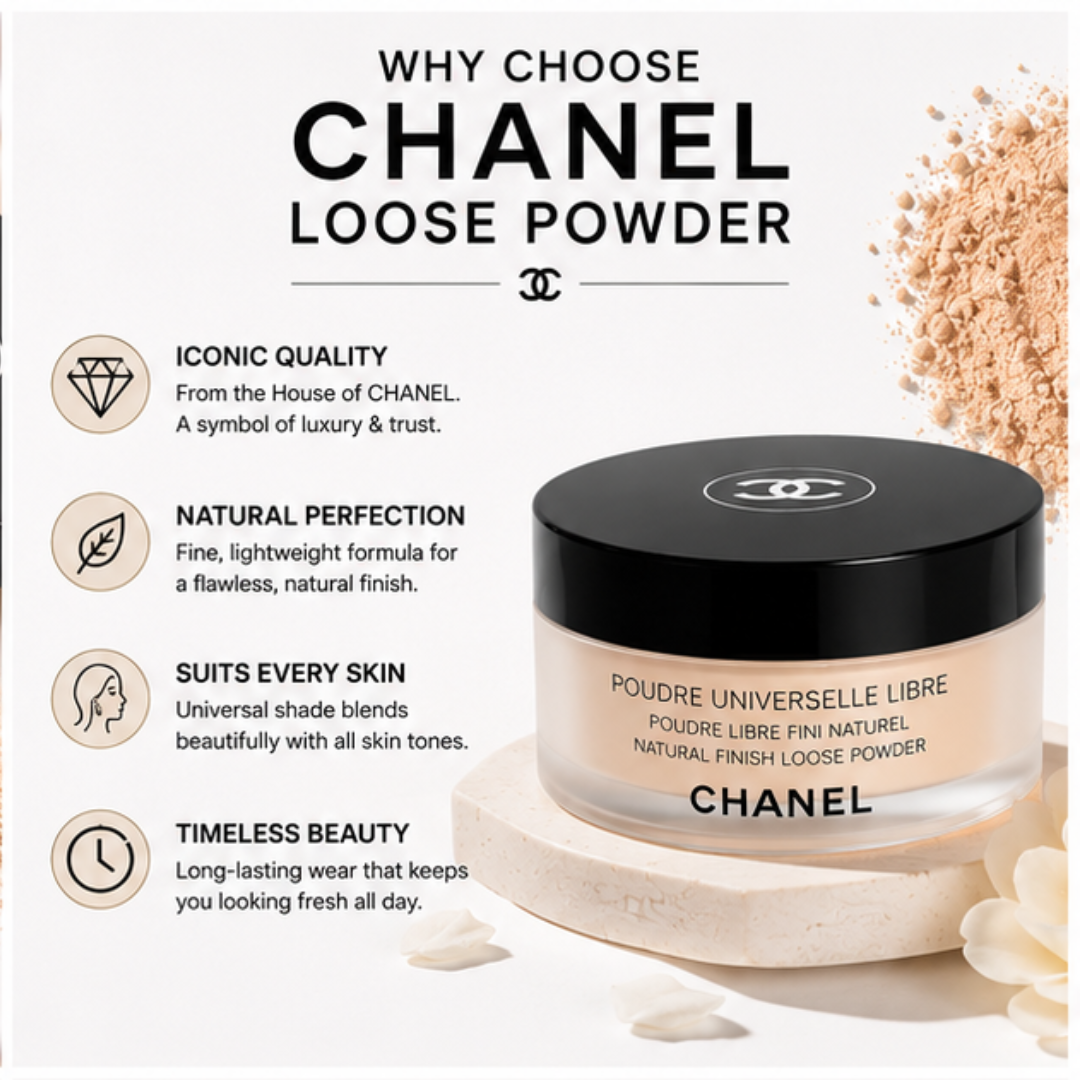 CHANEL Natural Finish Loose Powder – Iconic, Natural Finish & Flawless Perfection – Shine Control, Long-Lasting & Lightweight – Blurs Pores & Fine Lines