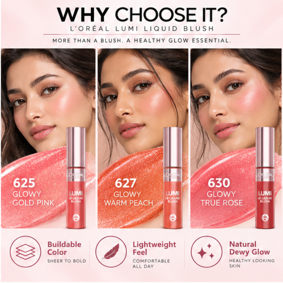 L'Oréal LUMI Le Liquid Blush (Pack of 3) - 2 in 1 Highlighter + Blush in One – Natural Dewy Glow & Buildable Color