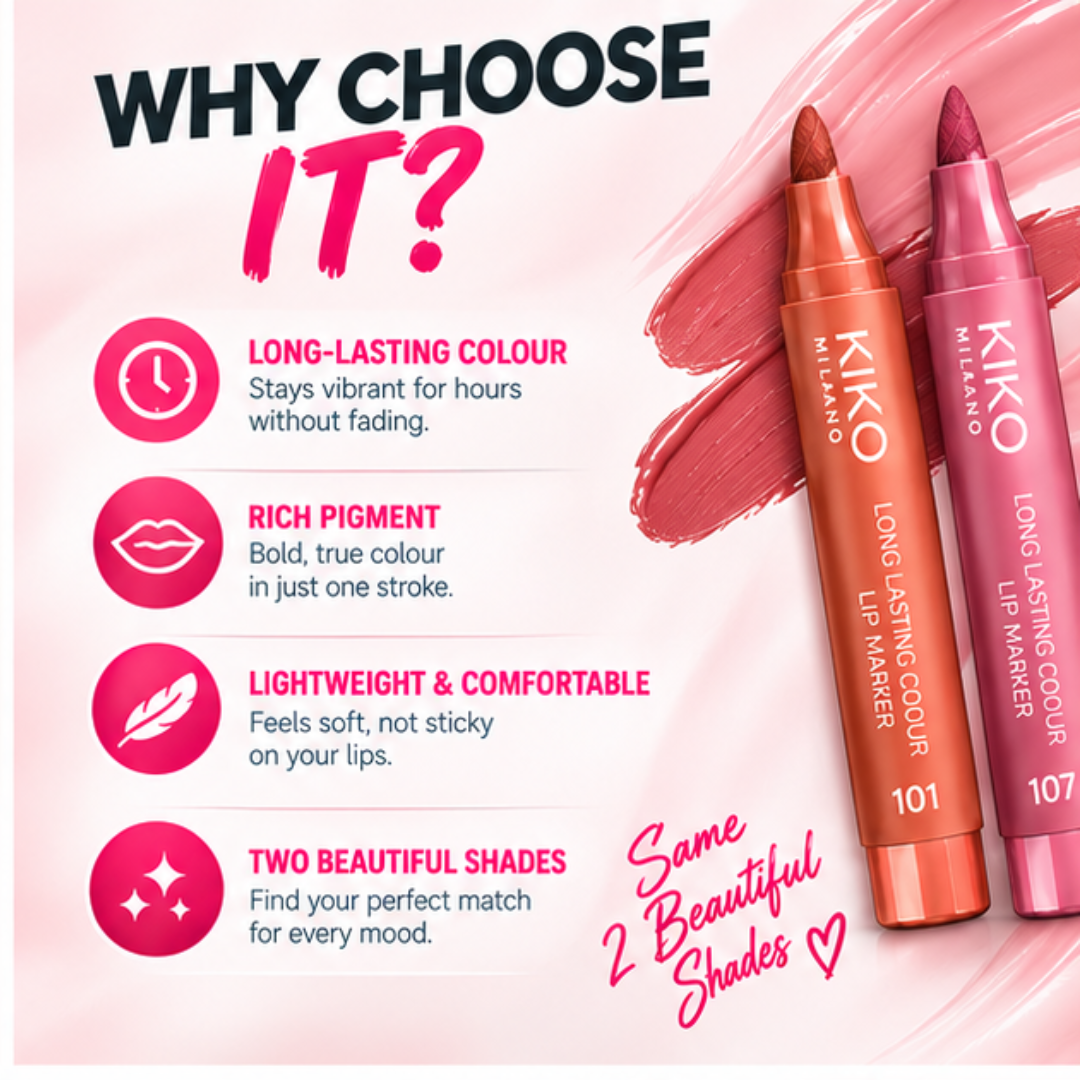 KIKO MILANO Long Lasting Colour Lip Marker (Pack of 2) – Precision Tip, Smudge-Proof & Hydrating Lip Tint