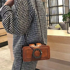 Brown Leather Clutch for women with Chain Decor