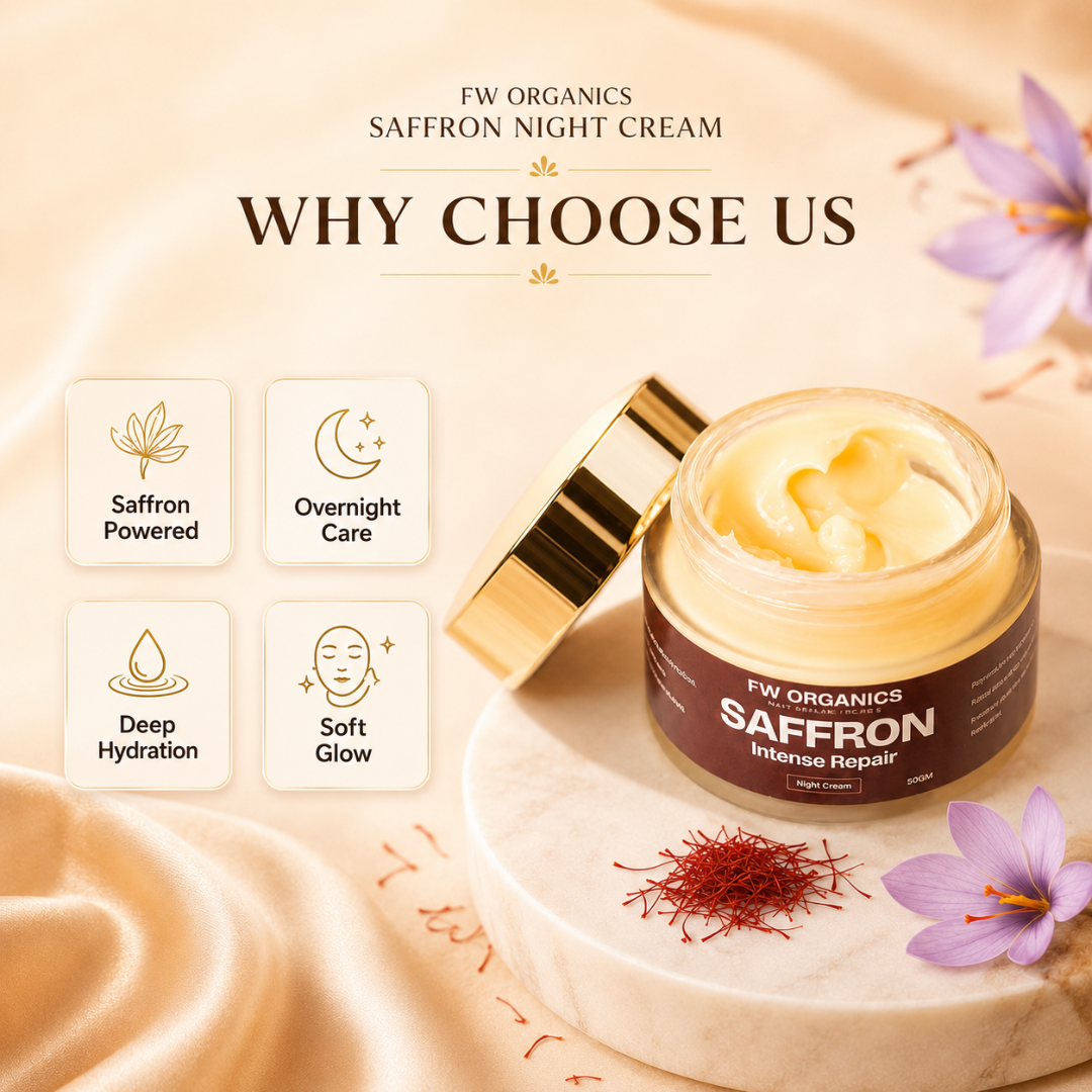 FW Organics Saffron Night Cream – Overnight Repair – Targets Dryness, Dull Skin, Uneven Tone, Dark Spots & Rough Texture – For All Skin Types