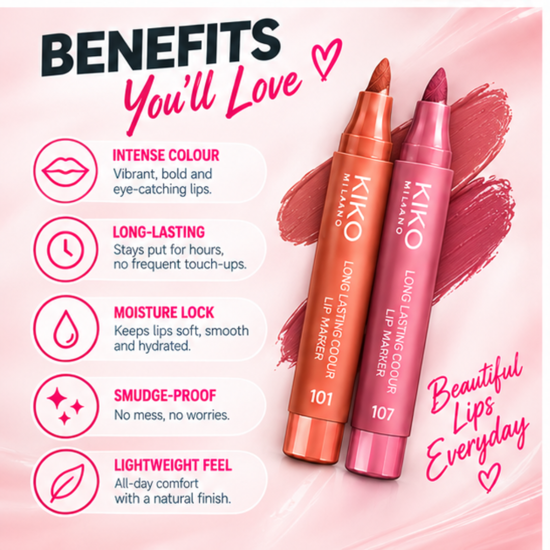 KIKO MILANO Long Lasting Colour Lip Marker (Pack of 2) – Precision Tip, Smudge-Proof & Hydrating Lip Tint