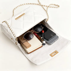 Crossbody Quilted White Square Bag with Stylish Chain