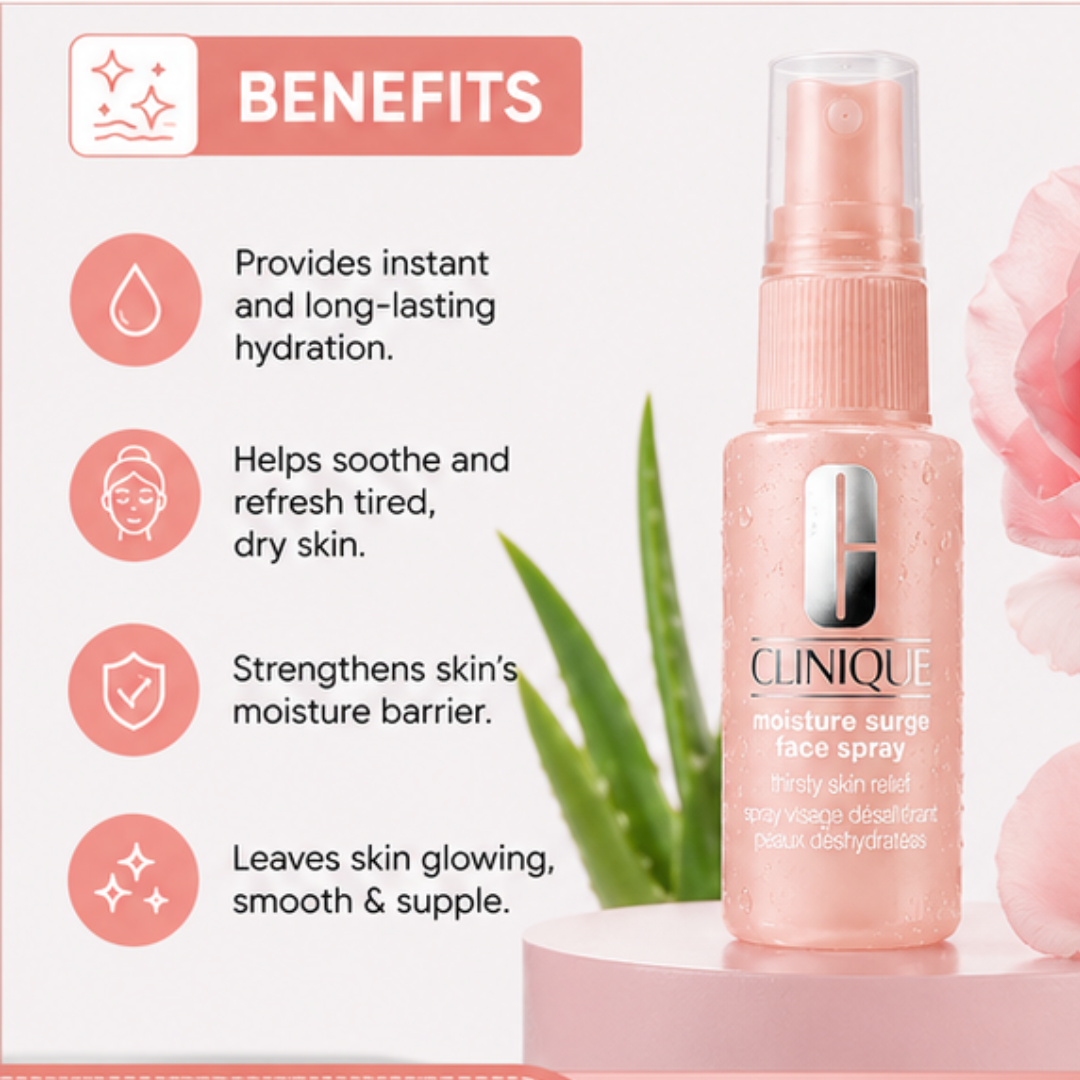 Clinique Moisture Surge Face Spray – 50% OFF – Thirsty Skin Relief – Hydrating Face Mist for Glowing + Soothed Skin – Preps + Refreshes – Instant Hydration, All-Day Glow – For All Skin Types