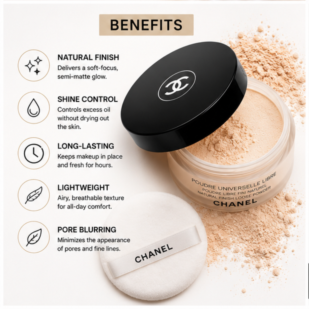 CHANEL Natural Finish Loose Powder – Iconic, Natural Finish & Flawless Perfection – Shine Control, Long-Lasting & Lightweight – Blurs Pores & Fine Lines