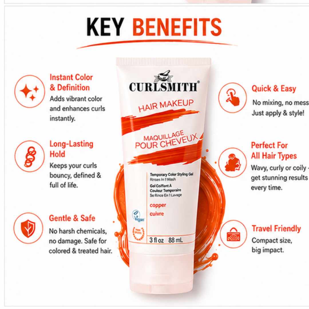 Curlsmith Hair Makeup Copper | Temporary Color & Styling Gel | Defines Curls | Washes Out in 1 Wash