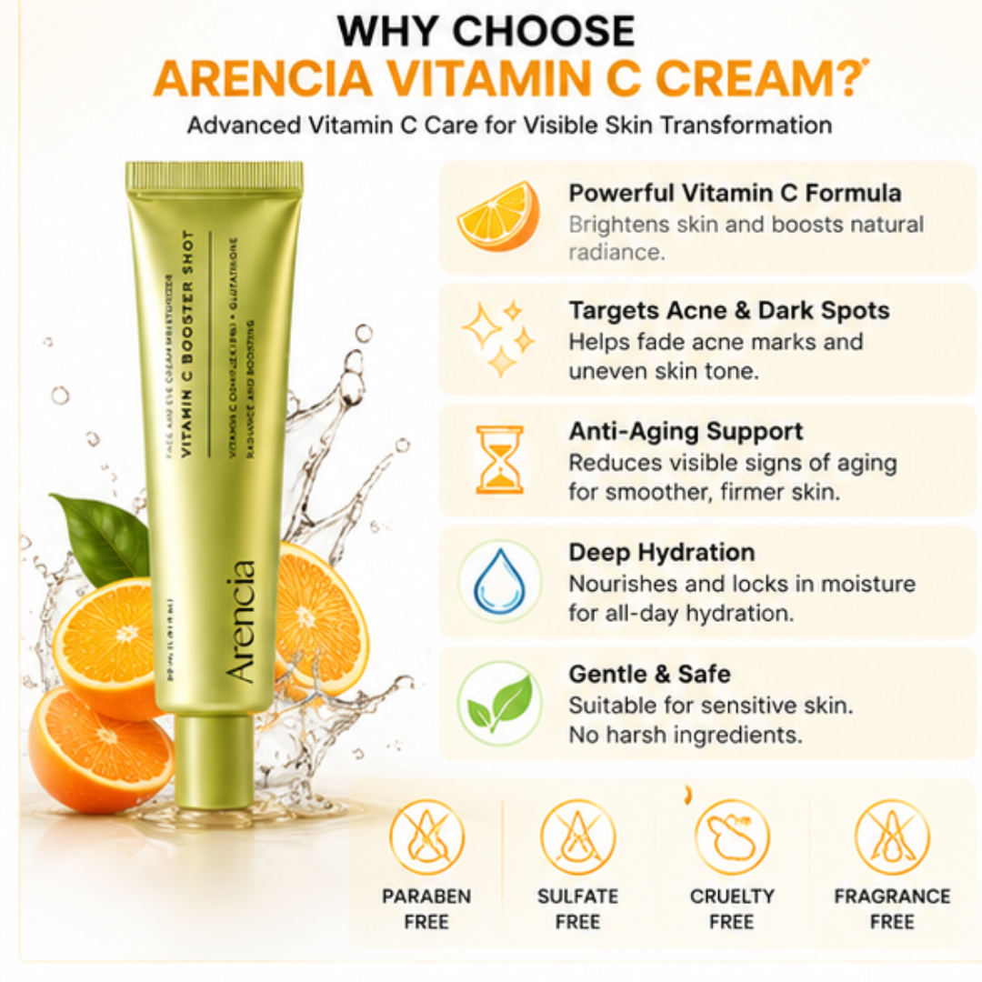 Arencia Vitamin C Cream | Removes Dark Spots & Pigmentation | Reduces Fine Lines & Wrinkles | Anti-Aging & Acne Mark Fading | Deep Hydration & Skin Brightening