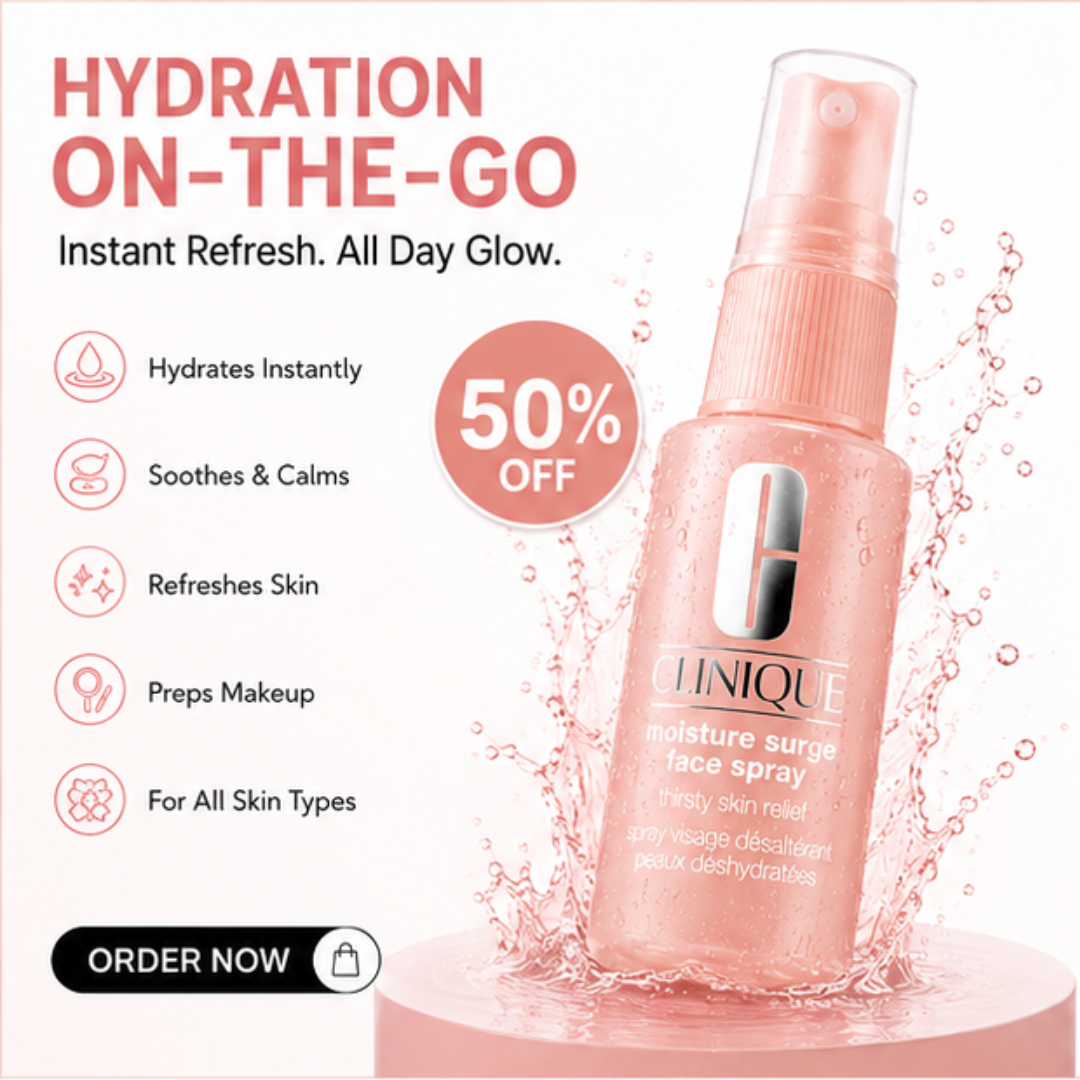 Clinique Moisture Surge Face Spray – 50% OFF – Thirsty Skin Relief – Hydrating Face Mist for Glowing + Soothed Skin – Preps + Refreshes – Instant Hydration, All-Day Glow – For All Skin Types