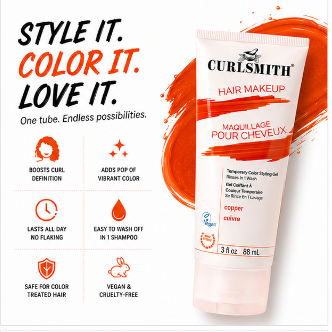 Curlsmith Hair Makeup Copper | Temporary Color & Styling Gel | Defines Curls | Washes Out in 1 Wash