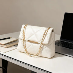 Crossbody Quilted White Square Bag with Stylish Chain