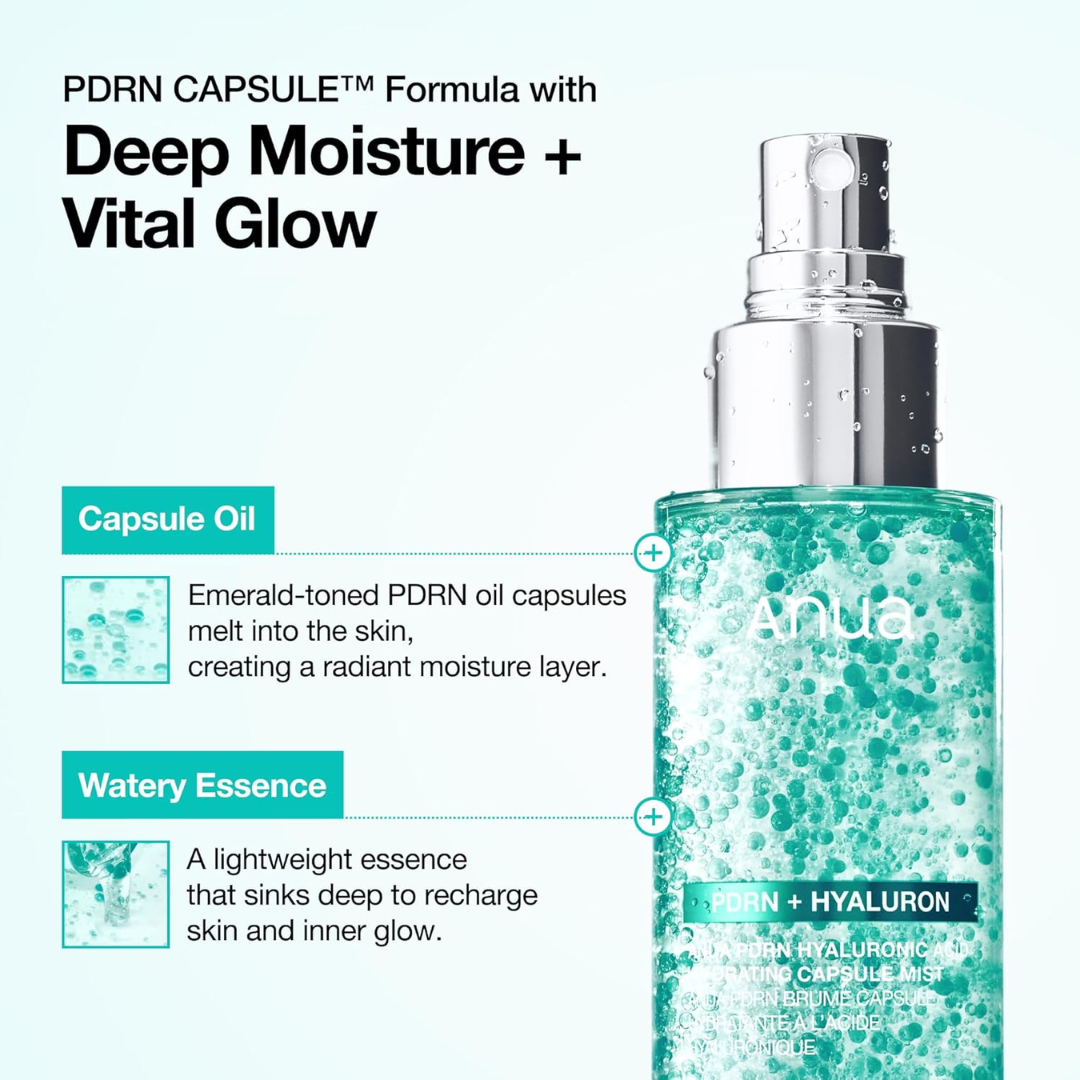 Anua PDRN 100 Hyaluronic Acid Hydrating Capsule Mist | Deep Moisture + Youthful Glow, Plumping & Glass Skin Mist