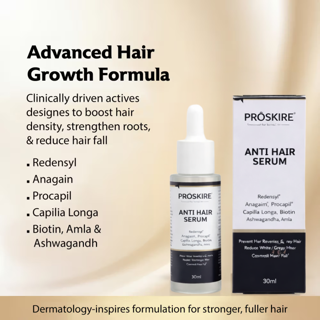 Proskire Anti-Grey Hair Serum – Prevents & Reverses Grey Hair, Reduces White Hair, Darkens & Revitalizes Hair Color – Controls Hair Fall