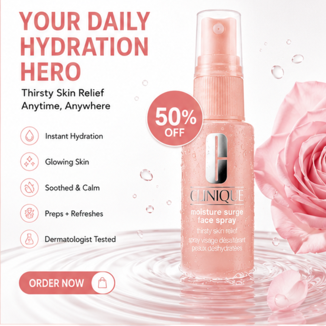 Clinique Moisture Surge Face Spray – 50% OFF – Thirsty Skin Relief – Hydrating Face Mist for Glowing + Soothed Skin – Preps + Refreshes – Instant Hydration, All-Day Glow – For All Skin Types