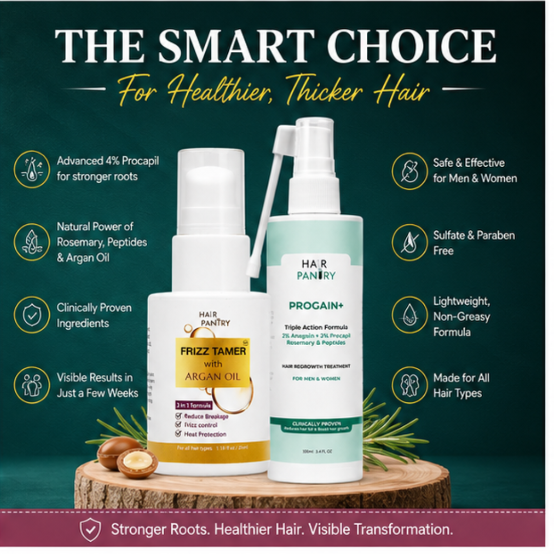 Hair Pantry ProGain+ Hair Fall Serum + Frizz Tamer Serum Deal – Stronger Roots, Smoother Hair, Visible Results –  Reduces Hair Fall, Boosts Growth, Tames Frizz