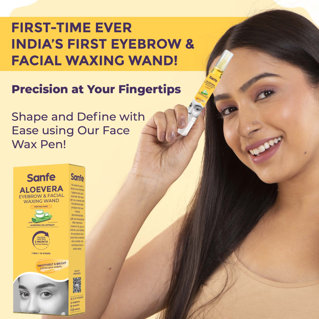 Sanfe Aloe-Vera Painless Waxing Pen For Eyebrows & Facial hair with free 10 Strips | Precision Hair Removal & Long-lasting Smoothness | Reusable UpTo 20 times