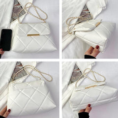 Crossbody Quilted White Square Bag with Stylish Chain