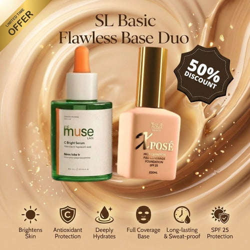 Xpose Full Coverage Foundation & Muse C Brightening Vitamin C Serum | Complete Skin-Perfecting Duo for Flawless, Radiant Skin