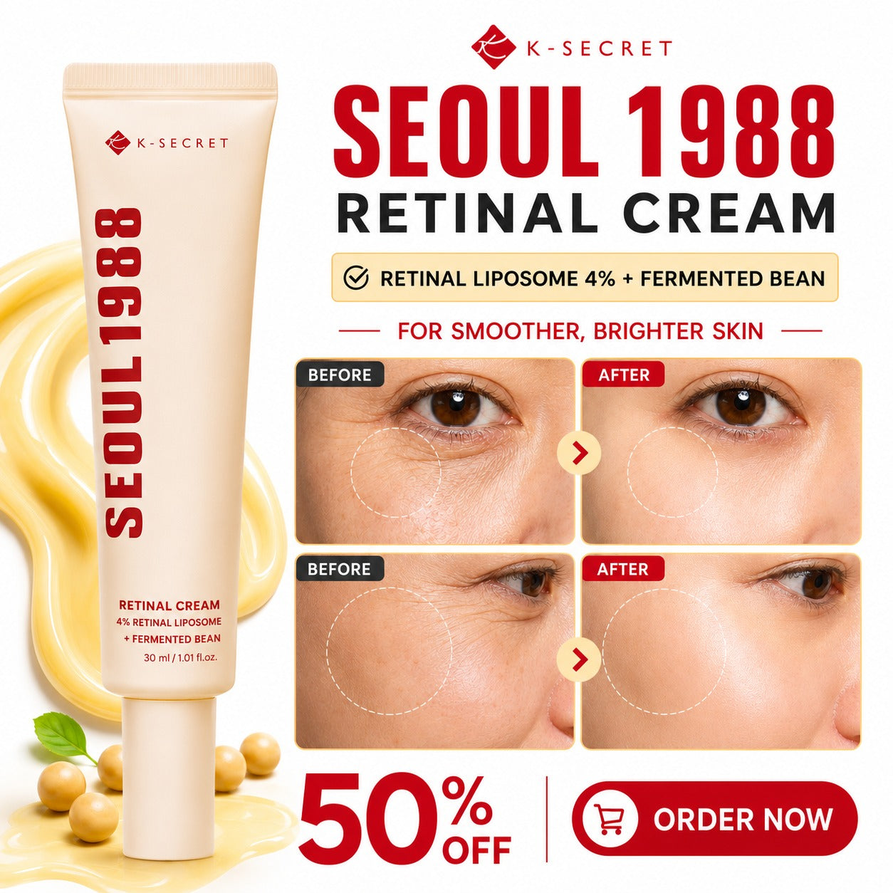 K-SECRET Seoul 1988 Retinal Cream – For Dark Circles, Fine Lines & Brightening – Smooths Texture, Firms Skin, Hydrates & Balances Tone – Anti-Aging Intensive Eye Zone Care