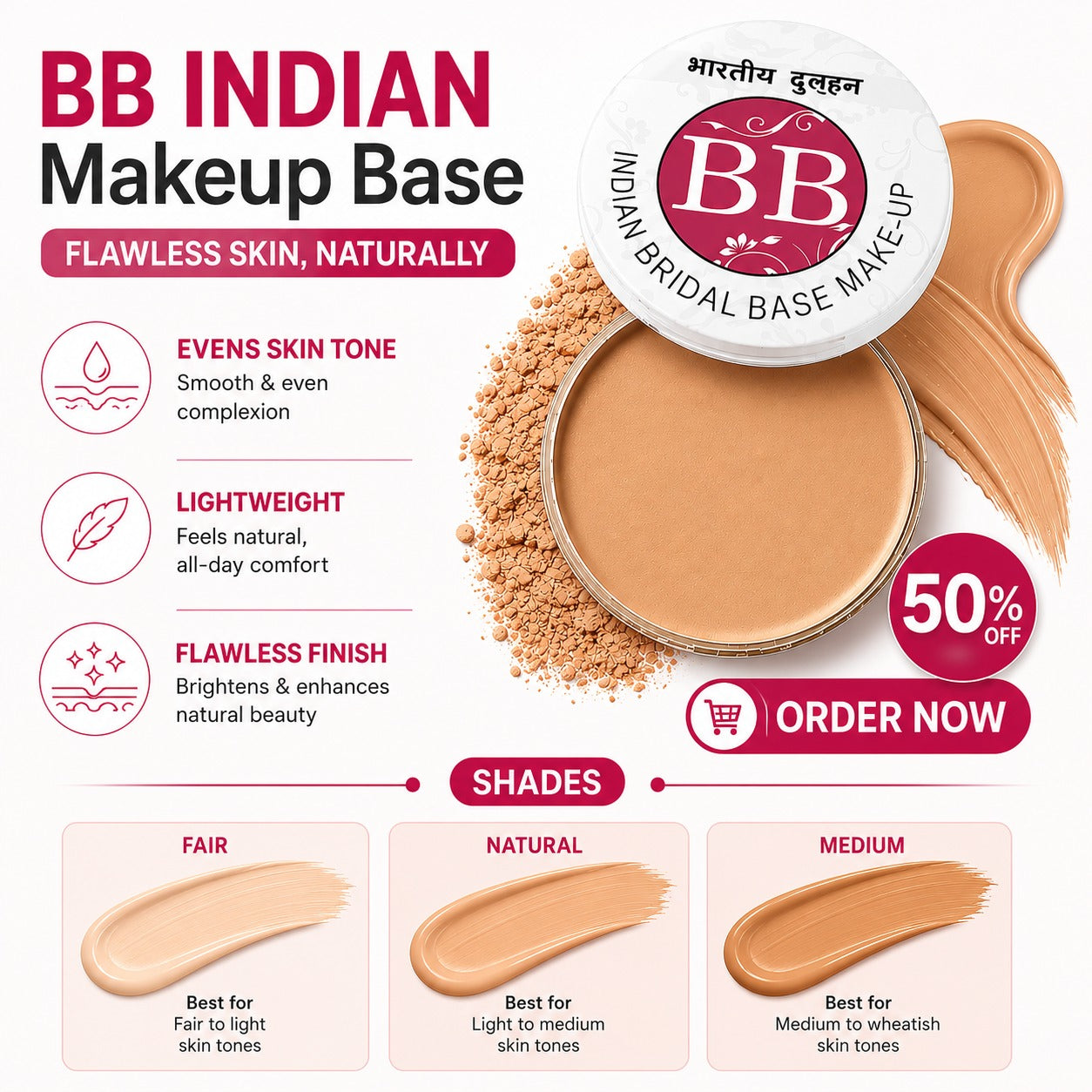 Indian Bridal Base – Waterproof, Sweatproof & 24H Long-Lasting | Full Coverage + Skin-Smoothing Finish | No Touch-Ups, Just Flawless Beauty